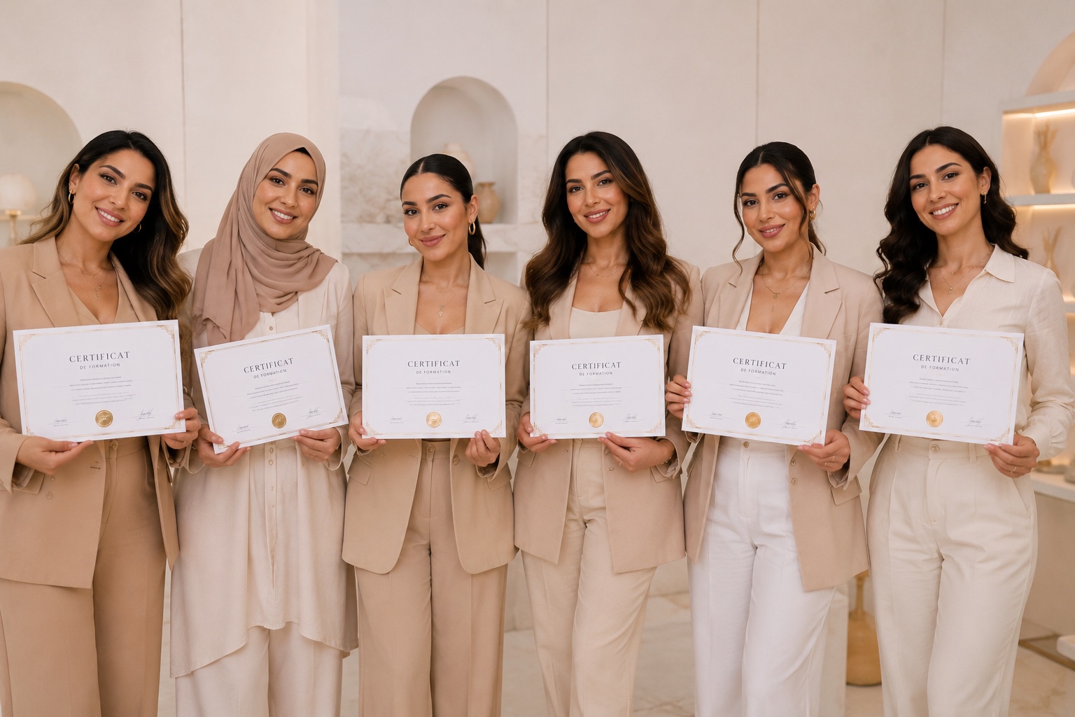 Les diplômées de SBK Aesthetic Academy avec leur certificat